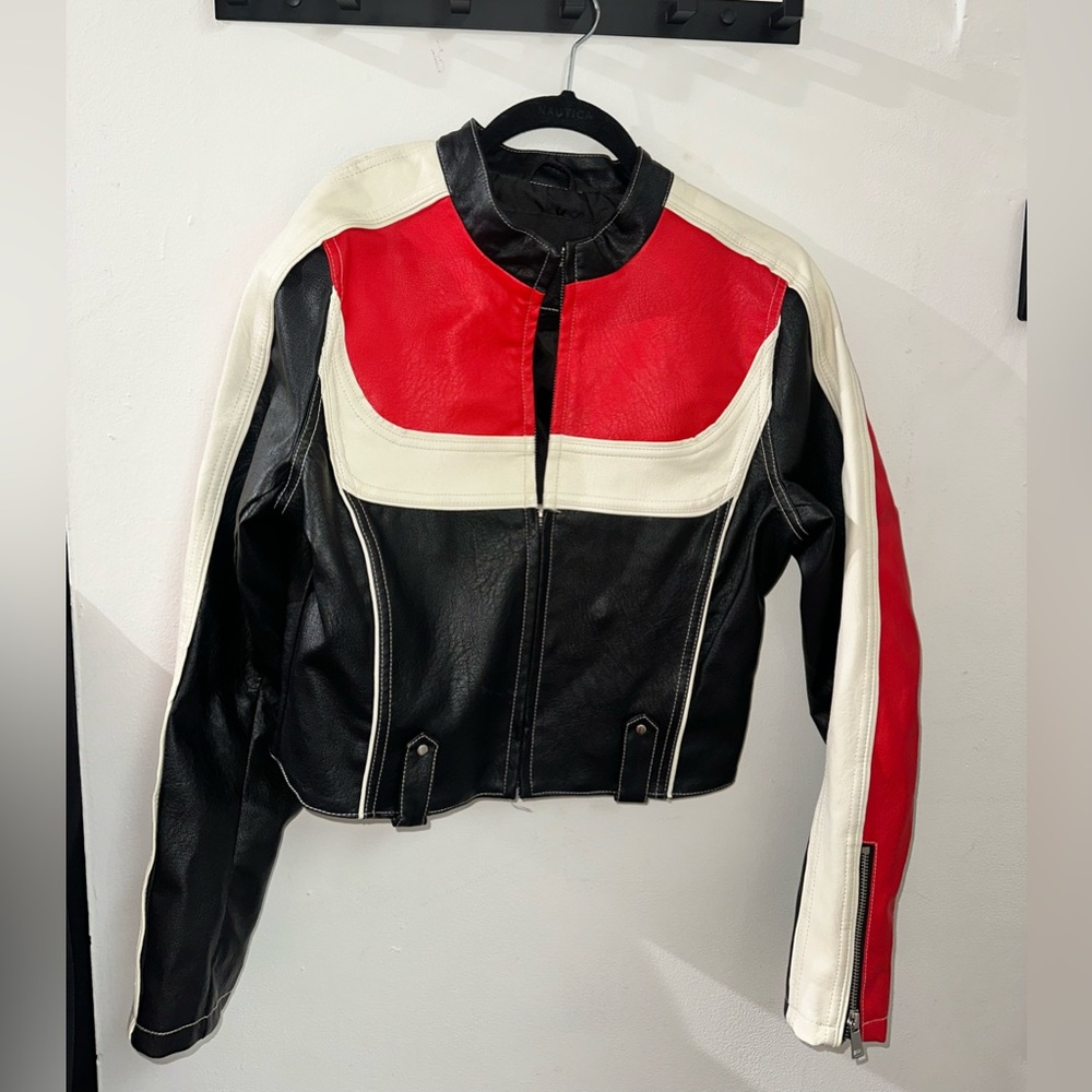 Urban Outfitters Cropped Vegan Leather Moto Jacket